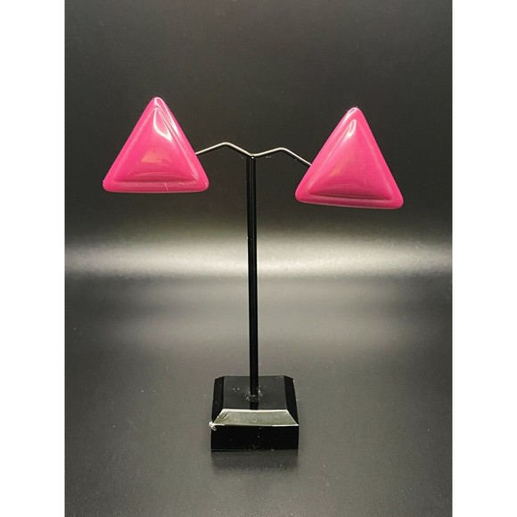 Plastic Triangle Earrings 1980's Fuchsia Purple VINTAGE - Picture 2 of 6